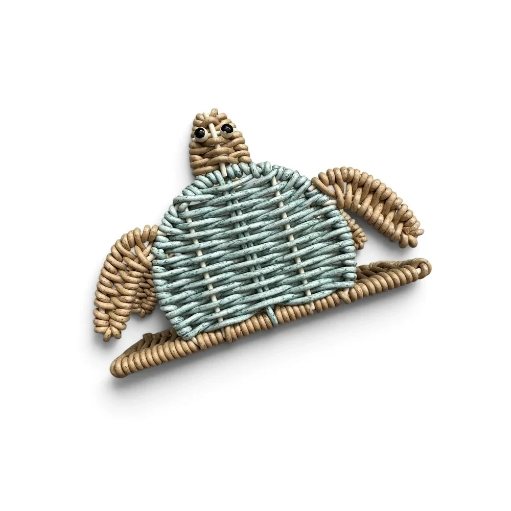 Coastal Woven Sea Turtle Napkin Holder Beach Theme Rattan Style Table Decor